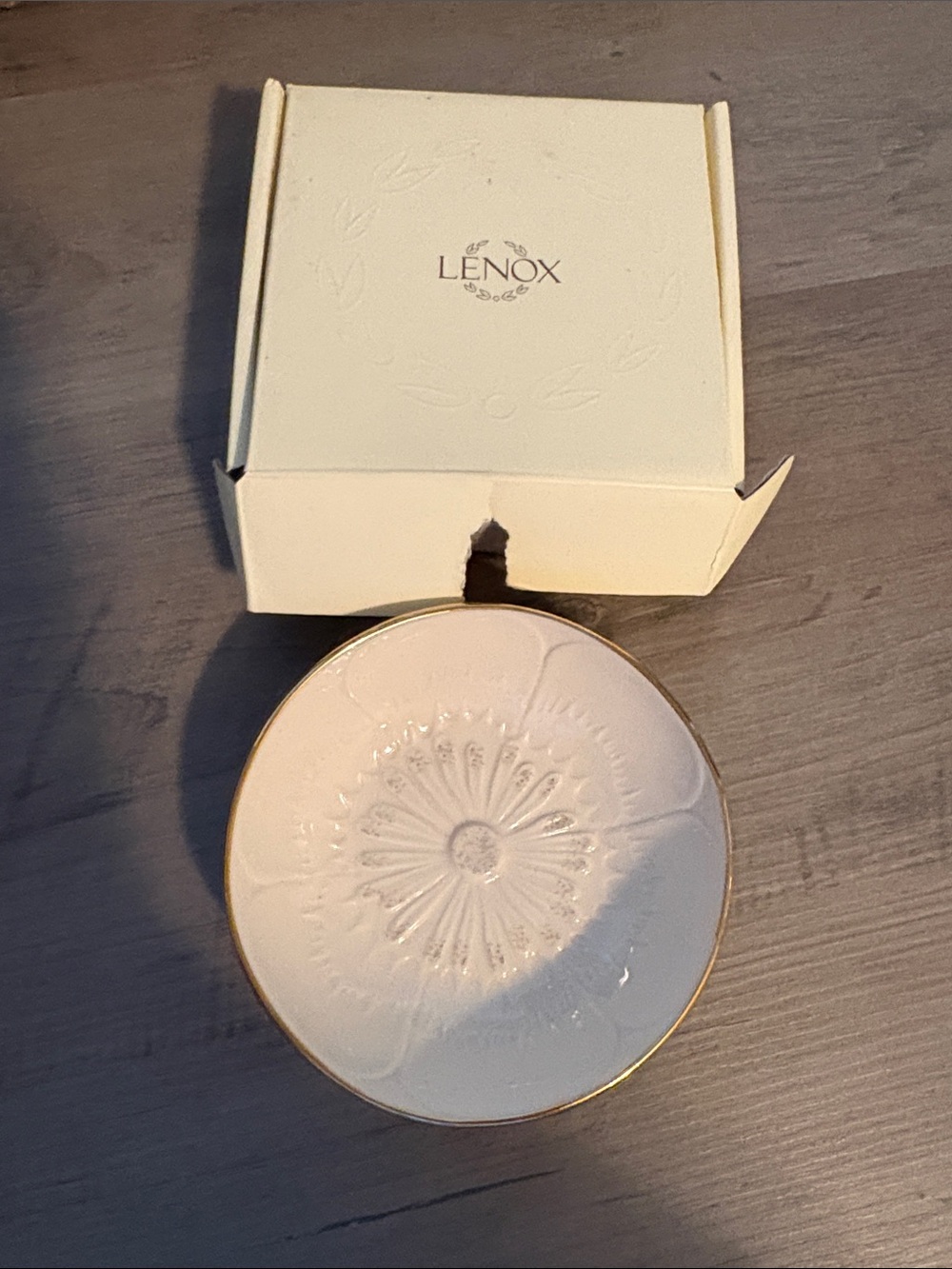 Lenox Cream and Gold Embossed Floral Trinket Dish